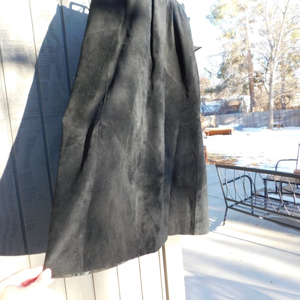 Vintage Black Suede Midi Aline Skirt Size 8